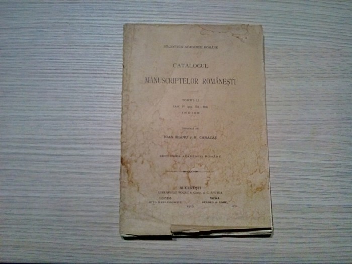 CATALOGUL MANUSCRIPTELOR ROMANESTI - Ioan Bianu - Tom. II Fasc. IV - INDICE