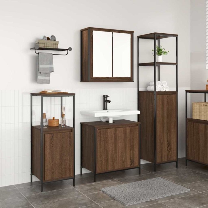 vidaXL Set de mobilier pentru baie din 3 piese &icirc;n stejar maro, lemn prelucrat