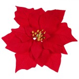 Ornament Crăciun, Floare Cu Clips, Crăciuniță Catifelată, Roșu, 23cm, Oem