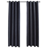Cumpara ieftin Draperii opace cu inele metalice, 2 buc., antracit, 140x175 cm