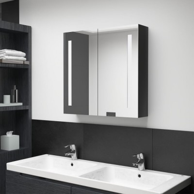 vidaXL Dulap de baie cu oglindă și LED negru strălucitor 62x14x60 cm 326519 foto