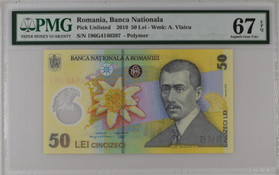 50 lei 2019 gradata PMG 67 EPQ Superb Gem Unc foto