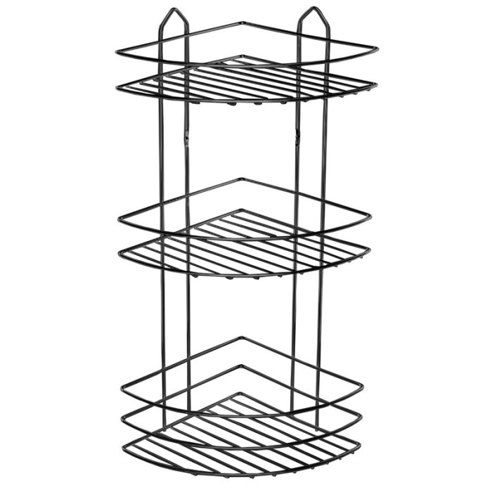 Etajera pentru baie, din metal, pe colt, trei rafturi, negru mat, A24203S, 210 x 210 x 530 mm