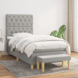 Gossi pat continental cu saltea, gri deschis, 80x200 cm, textil