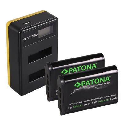 Pachet Incarcator Dual LCD USB si 2x Acumulator Patona Premium Sony NP-BX1 foto