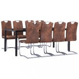 Set mobilier de bucătărie, 9 piese, maro, velur ecologic