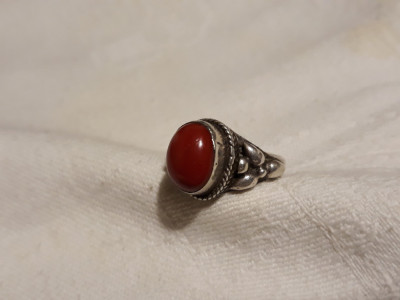 argint INEL cu CORAL TRIBAL etnic AFGHAN vintage VECHI de efect UNIC splendid foto