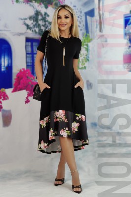 V287RR-1 Rochie midi asimetrica cu decolteu rotund foto