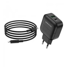 Incarcator Priza Telefon Fast Charge PD3.0 Type C si USB QC3.0 18w + Cablu Date Lightning Borofone ba46a