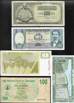 Set 5 bancnote de prin lume adunate (cele din imagini) #439 foto