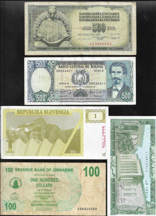 Set 5 bancnote de prin lume adunate (cele din imagini) #439