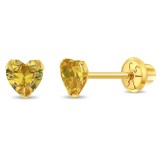 Cercei Aur 14K Copii, model Birthstone (zi nastere noiembrie), forma Inima cu Piatra CZ Yellow