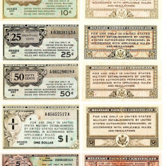 REPRODUCERI lot de 7 bancnote serie 461 MILITARY PAYMENT CERTIFICATES