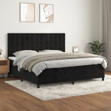 VidaXL Pat box spring cu saltea, negru, 200x200 cm, catifea