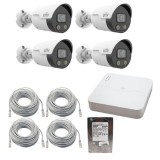 Sistem Supraveghere IP Complet UNV cu 4 Camere IP 4MP ColorHunter, Dual Light, Audio Bidirectional, PoE, NVR 4 Canale + 4 porturi Long PoE, HDD 1TB Sa
