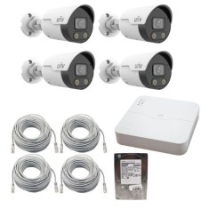 Sistem Supraveghere IP Complet UNV cu 4 Camere IP 4MP ColorHunter, Dual Light, Audio Bidirectional, PoE, NVR 4 Canale + 4 porturi Long PoE, HDD 1TB Sa