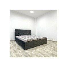 Pat Complet Tapitat Paris Gri Catifea + Saltea 20CM Grosime