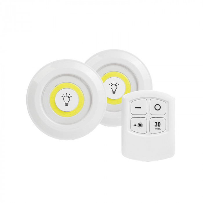 Set lampi autoadezive Phenom, 3 W, 200 lm, 16 x LED COB, plastic, 3 x AAA, telecomanda inclusa