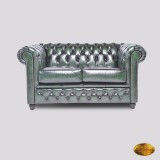 Canapea Chesterfield 2 locuri Brighton FT &ndash; Piele Spălată Manual Antichizată Verde, Canapele fixe