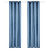 Cumpara ieftin Perdele cu inele metalice, 2 buc., albastru, 140x175 cm, bumbac