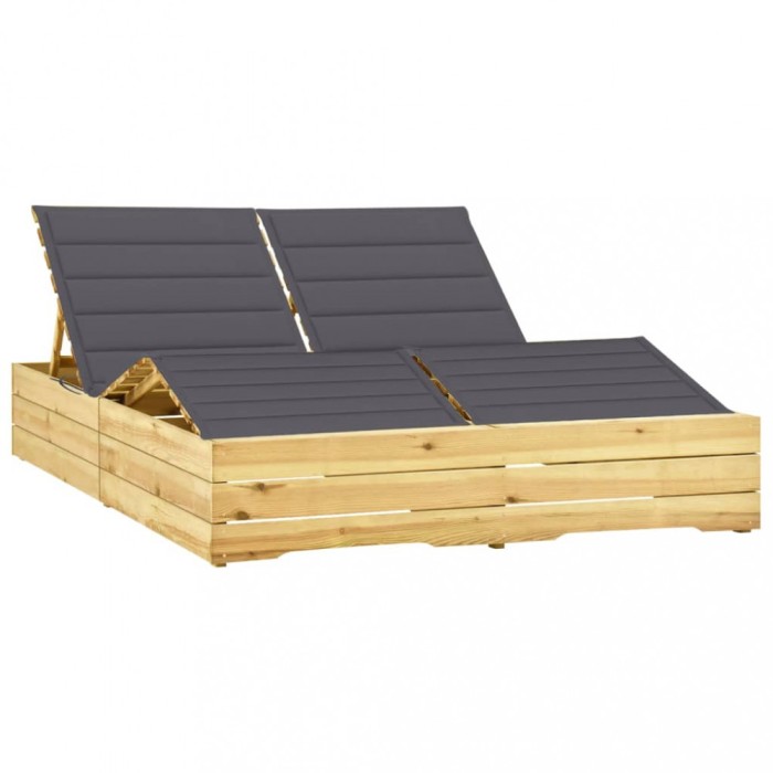 vidaXL Șezlong dublu cu perne gri, lemn de pin tratat 3065985