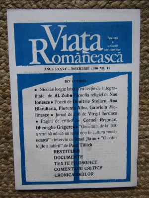 REVISTA VIATA ROMANEASCA NOIEMBRIE 1990 Nr. 11 foto
