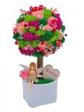 Copacel Decorativ cu Licheni Premium si Flori Criogenate, Figurina, Trunchi Printat 3D, In Ghiveci ceramic, Eventissimi&reg;