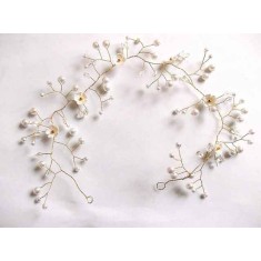 Coronita mireasa cu floricele, coronita cu perle artificiale si cristale 34599