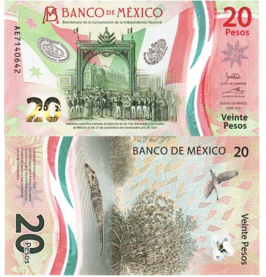 Mexic 20 Pesos Comemorativa 2021 Polimer Seria AE Semnatura 1 UNC foto