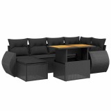 Cumpara ieftin Set canapele de gradina cu perne, 7 piese, negru, poliratan