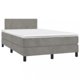 Pat Gossi 120x190 cm, arcuri, saltea inclusa, LED, catifea gri deschis. Tablie reglabila, protectie saltea inclusa