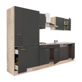 Mobilier de bucătărie Yorki 310 cu corp din stejar Sonoma, cu fațade antracit cu finisaj satinat și dulap cu rafturi, fără blat de lucru