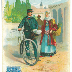 4068 - POSTMAN, BIKE, Stamp CAROL I, Romania - old postcard - unused