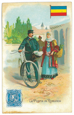 4068 - POSTMAN, BIKE, Stamp CAROL I, Romania - old postcard - unused foto