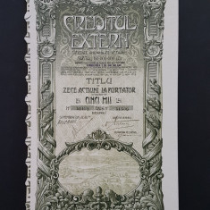 Titlu de 10 actiuni la purtator din 1919 de la banca Creditul extern , actiune