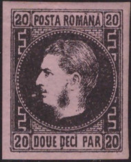 RO-55=ROMANIA 1866-67 Carol I favoriti 20 parale NDT negru, hartie roz SARNIERA foto