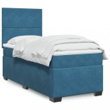 Gossi pat continental cu saltea, albastru, 80x200 cm, catifea