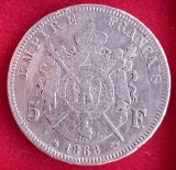 (A234) MONEDA DIN ARGINT FRANTA - 5 FRANCS 1868, LIT. A (MONETARIA PARIS), IMPARATUL NAPOLEON III