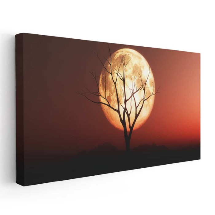 Tablou peisaj nocturn cu copac si luna Tablou canvas pe panza CU RAMA 40x80 cm