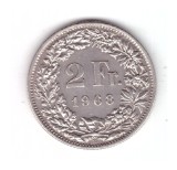 Moneda Elvetia 2 francs/franci 1968 B, stare foarte buna, curata, Europa, Cupru-Nichel