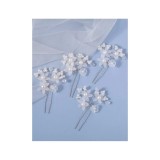 Cumpara ieftin Ace Par Mireasa, Model cu flori albe si perle 9.5 x 6 cm, Argintii - 4 buc