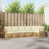 vidaXL Set canapea sectională 6 pcs Alb și crem Lemn Solid de Acacia 3391895