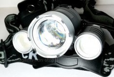 Lanterna Frontala 3 x Led Cree XML T6 3000 Lumeni Incarcator 12V Si 220V Acumulatori 18650 foto