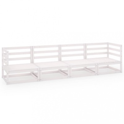 Set mobilier de gradina cu 4 locuri, alb, lemn masiv de pin foto