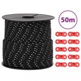 vidaXL Funie pentru cort cu benzi reflectorizante și chei, 50 m, 4 mm