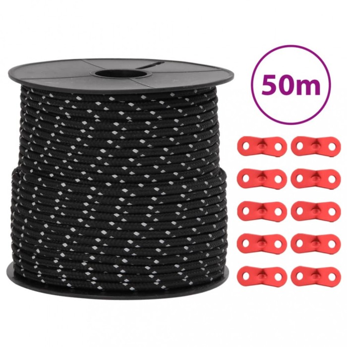 Gossi funie pentru cort cu benzi reflectorizante si chei, 50 m, 4 mm