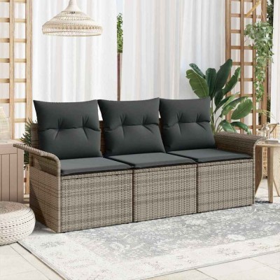 vidaXL Set de canapele pentru grădină cu pernă 3 pcs Gri Rattan poli 3353888 foto