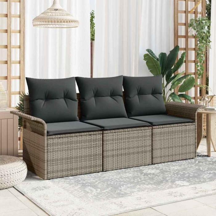 vidaXL Set de canapele pentru grădină cu pernă 3 pcs Gri Rattan poli 3353888