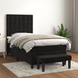 Cumpara ieftin Pat box spring cu saltea, negru, 100x200 cm, catifea