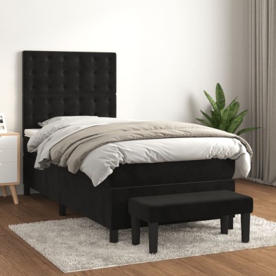 vidaXL Pat box spring cu saltea, negru, 100x200 cm, catifea 3138069 foto